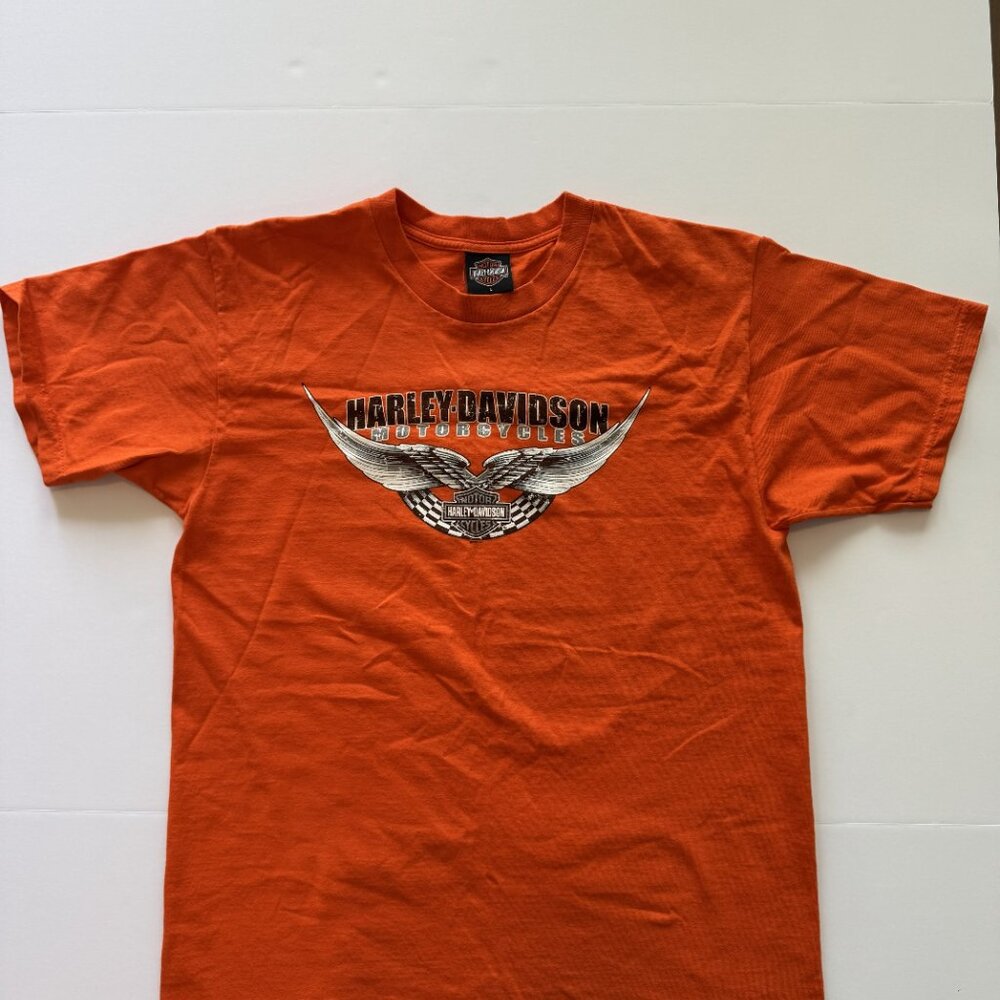 Vintage Y2K Harley Davidson 2003 High Country Eagle Frederick CO Orange Tee